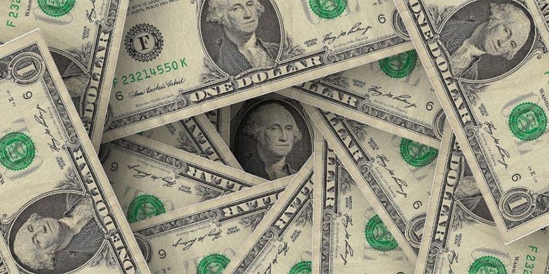 A fan of one-dollar bills