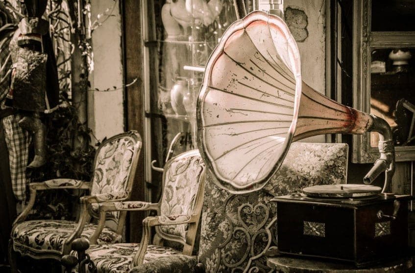 A vintage record player set for an old-fashioned party